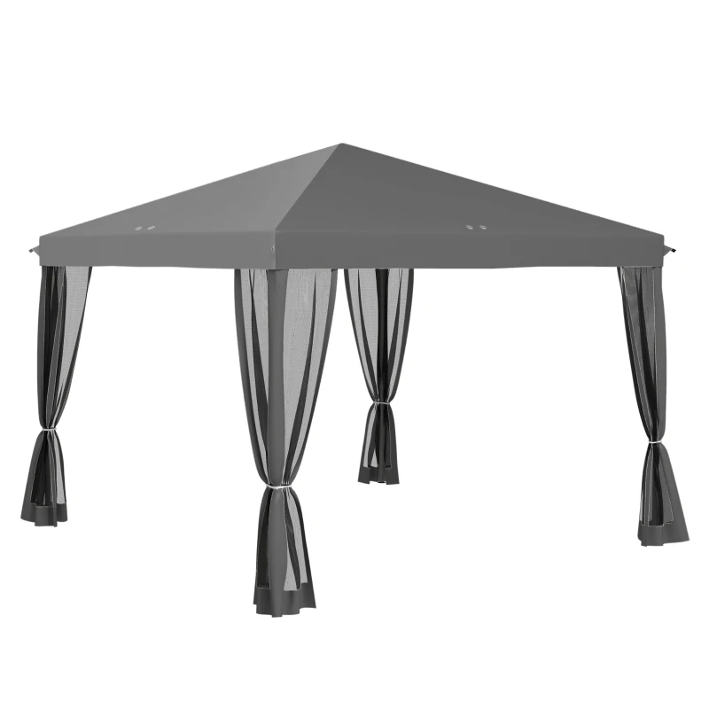 Outsunny Tenda POP-UP Pavilhão Dobrável de Estilo Colonial 3x3 m 4 Mosquiteiros+Saco de Transporte Cinza