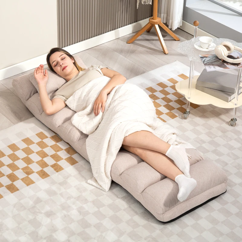 HOMCOM Poltrona Conversível 1 Lugar com Encosto e Encosto de Cabeça Ajustáveis em 5 Posições 58x119x78cm Bege