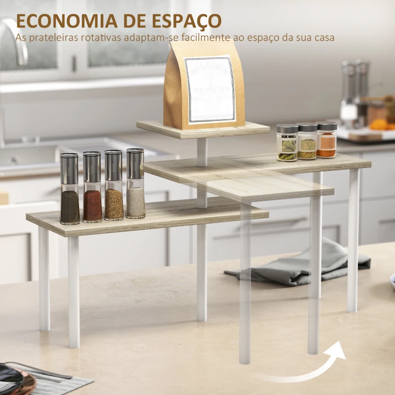 HOMCOM Estante de Cozinha de 3 Níveis Estante de Cozinha com 3 Prateleiras Giratórias Estrutura de Metal e Design em Degraus 40x18x36,5 cm Madeira