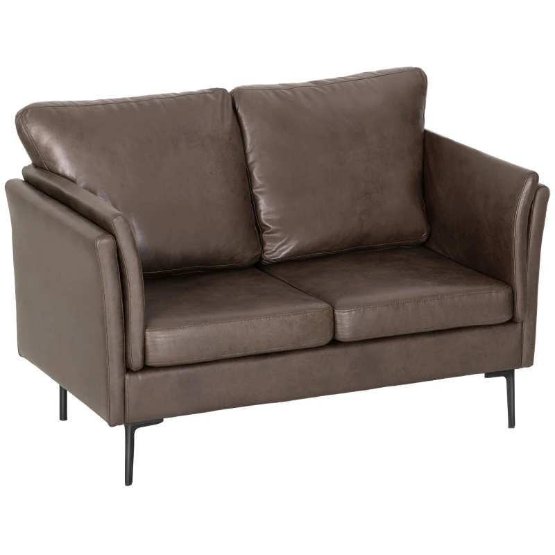 HOMCOM Sofá 2 Plazas en Cuero Transpirable con Acolchado Grueso y Patas de Metal, 137x72x88 cm, Marrón Oscuro