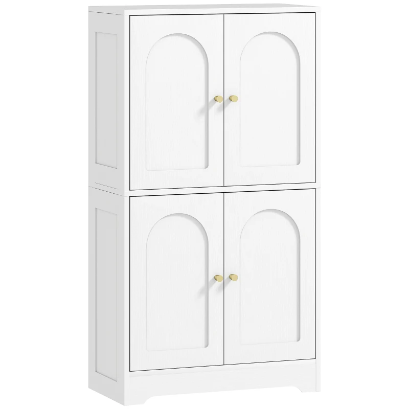HOMCOM Móvel de Arrumação Sala de Estar para Armazenamento Armário de Cozinha com 4 Portas Curvas e 2 Prateleiras Ajustáveis 60x30x110 cm Branco