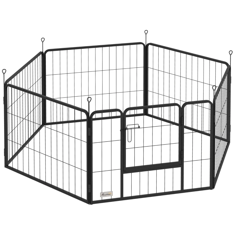 Pawhut Cercado para Cães Gabinete Cão 6 Painéis Modulável e Dobrável Portátil em Aço com Porta 80x60 cm Cinza