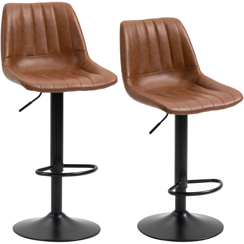 HOMCOM Conjunto de 2 Bancos de Bar Estilo Vintage Ajustável e Giratório com Apoio para os Pés em Revestimento Sintético Castanho