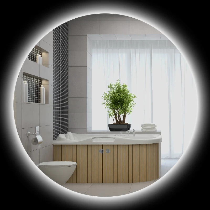 kleankin Oglindă rotundă luminoasă cu LED pentru baie Ø 80 cm murală cu iluminare comutator tactil sistem antiaburire