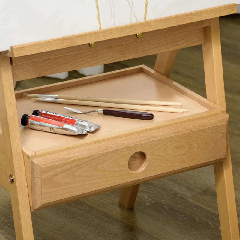Vinsetto Chevalet din lemn pe suport chevalet de artist cu sertar integrat înălțime reglabilă până la 92 cm culoare naturală