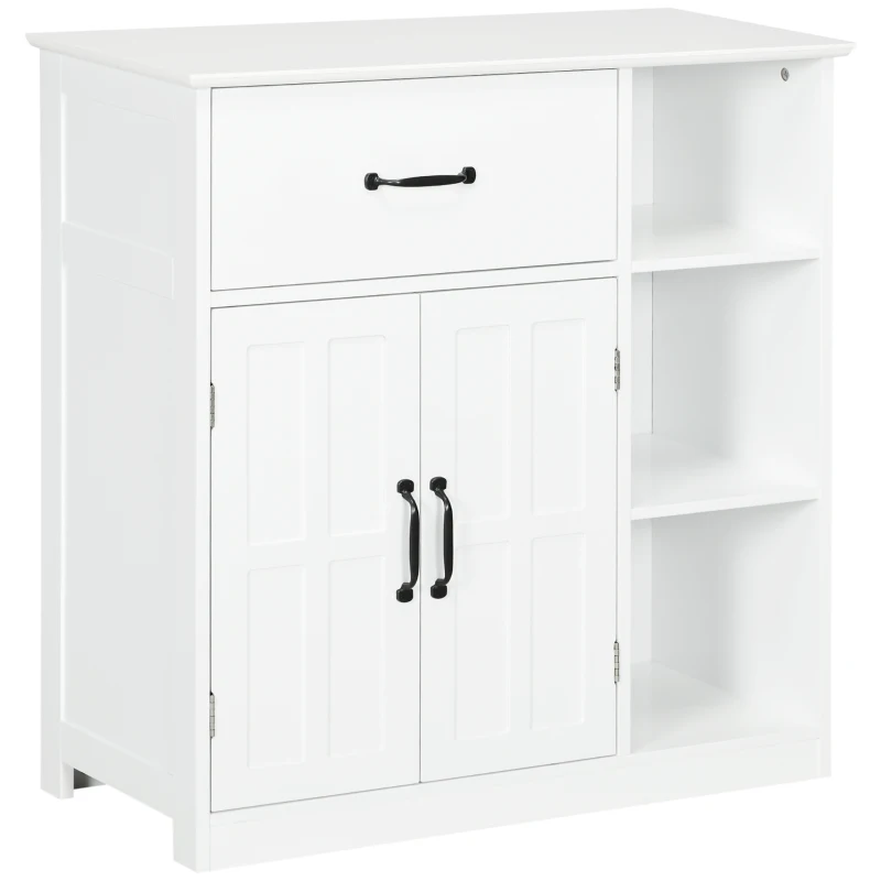 Kleankin Móvel Sala de Banho Armário Sala de Banho em Pé com Porta Dupla Gaveta Compartimentos Abertos 80x34x81cm Branco