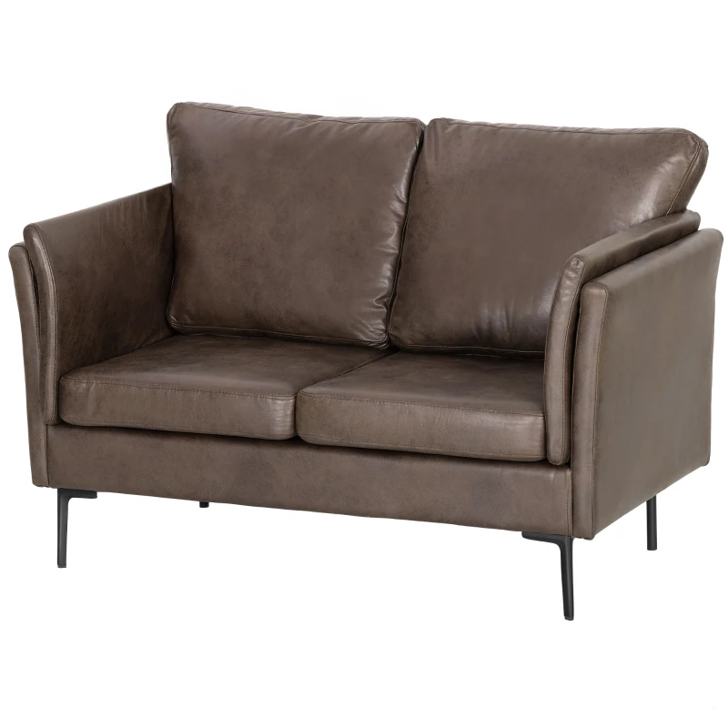 HOMCOM Sofá 2 Plazas en Cuero Transpirable con Acolchado Grueso y Patas de Metal, 137x72x88 cm, Marrón Oscuro