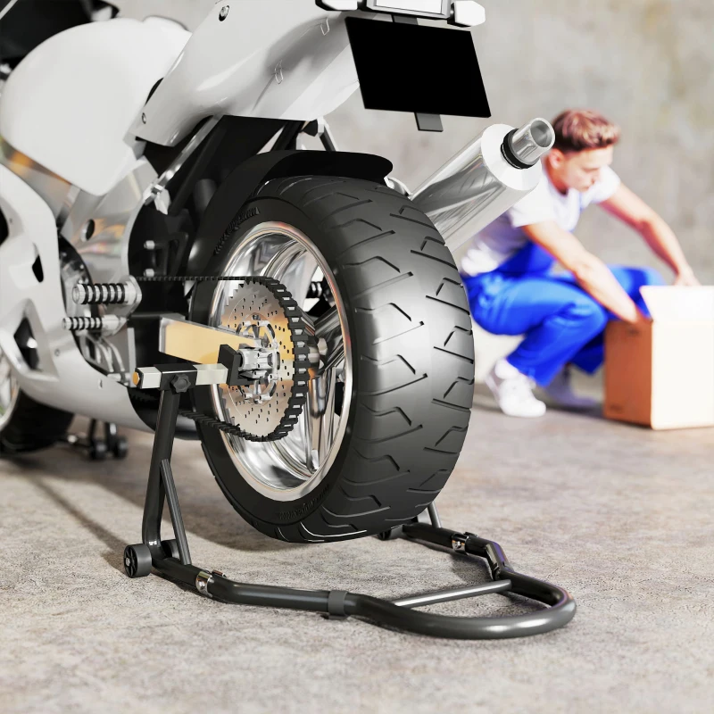 HOMCOM Suporte Roda Capacidade 390 Kg Suporte de Oficina para Motos Braço Ajustável em Aço Garfo em Forma de U+L Preto