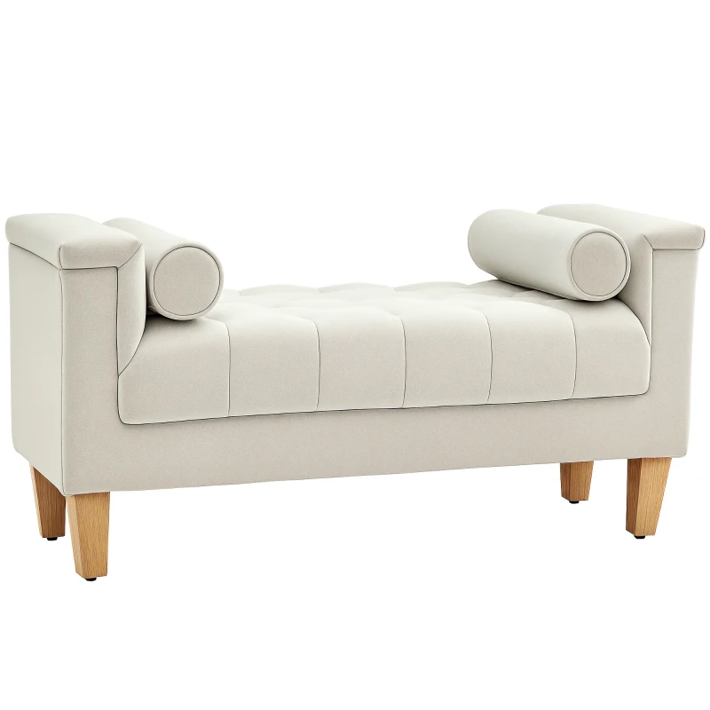 HOMCOM Bancă de tapitat, design vintage, 2 perne, chenille, 115 x 44 x 58 cm, Bej
