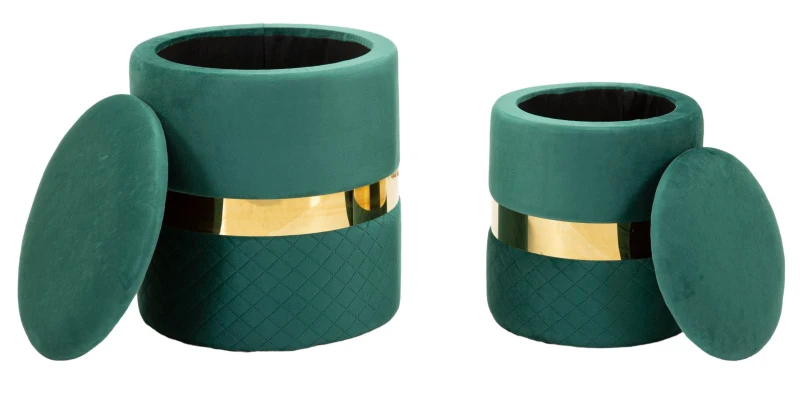 Mauro Ferretti Puf Cu Depozitare Sheffild Verde Set 2 Bucăți Cm Ø 37X42-28X33