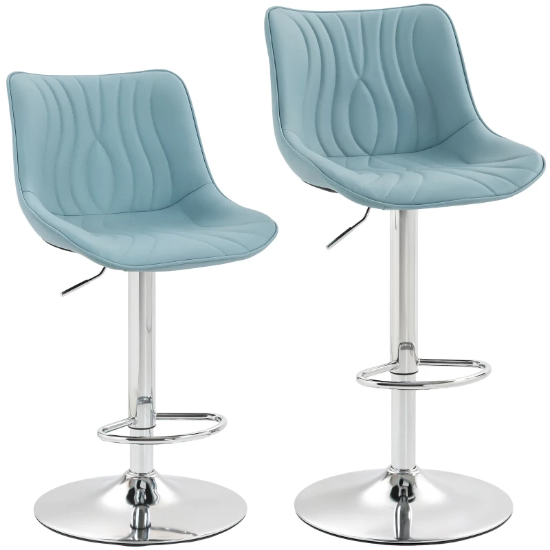 HOMCOM Set mit 2 Barhockern, Barstühle Stahlkonstruktion höhenverstellbar 92-110 cm, Rückenlehne Fußstütze Dunkelblau