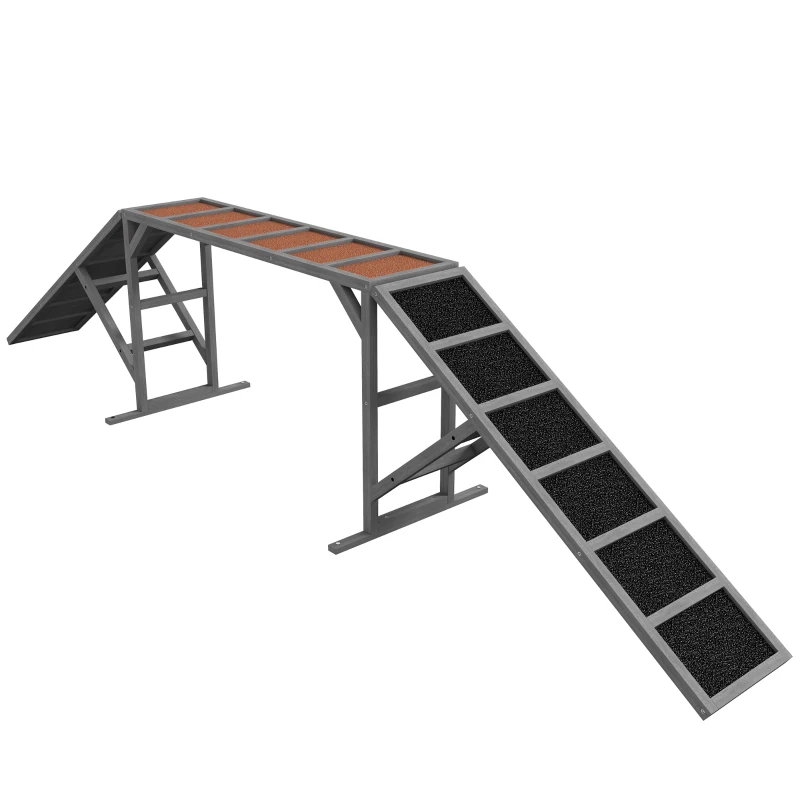 Pawhut Rampa de Agilidade para Cães Equipamento de Agilidade Cães Barras de Segurança Superfície Antiderrapante 325x55x69cm Cinz