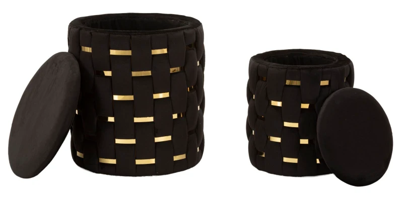 Mauro Ferretti Puf Cu Recipient De Depozitare Shanty Negru Set 2 Bucăți Cm Ø 37X42-28X33