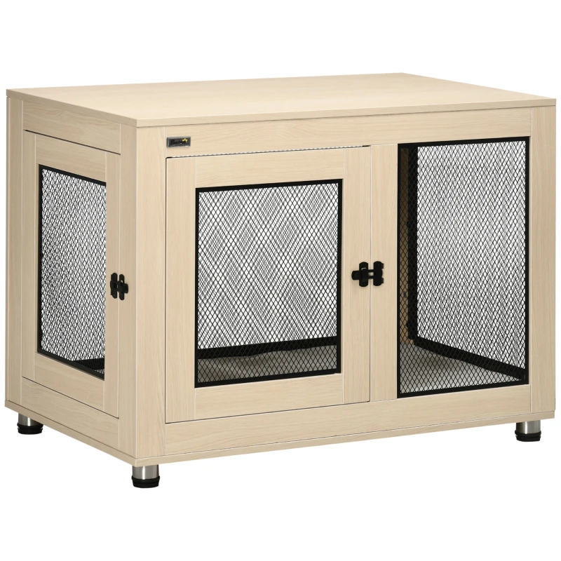 PawHut Cușcă pentru câini pe suport cu pernă detașabilă din oțel negru și aspect de lemn - 94 x 60 x 71,5 cm, culoare fag natural