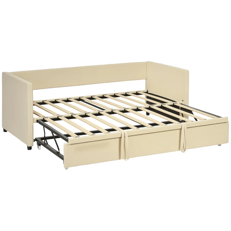 HOMCOM Cadru de pat canapea extensibilă 2 în 1, canapea 2 locuri și pat dublu, compatibilă cu două saltele de 90 x 190 cm