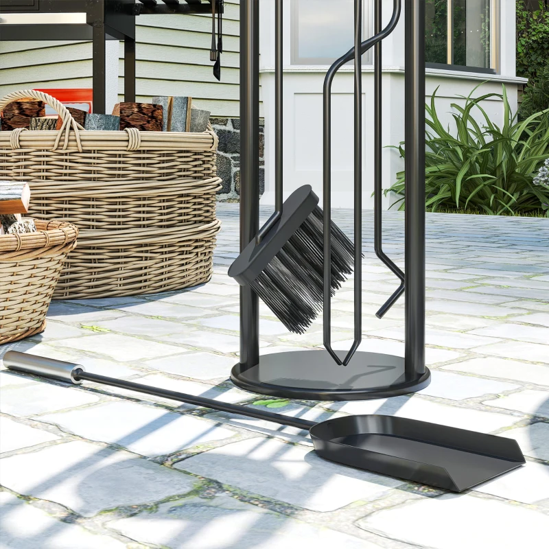 Outsunny Juego de herramientas para chimenea de 5 piezas con escoba, pala, gancho, pinzas, soporte
