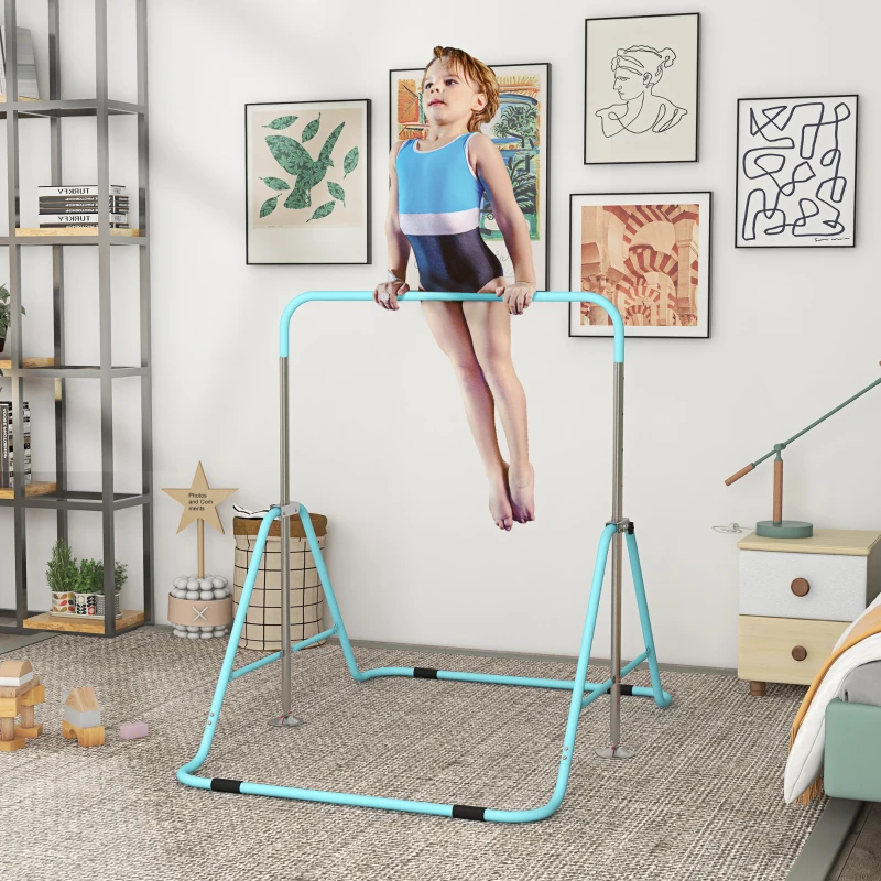 HOMCOM Bară fixă de gimnastică pentru copii pliantă înălțime reglabilă de la 88 la 128 cm verde