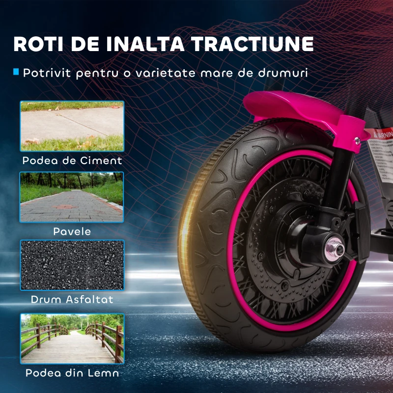 Homcom Motocicleta Electrica Copii 18‑36 Luni – Cu Faruri & Roti Suplimentare