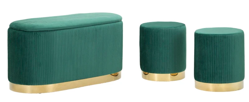 Mauro Ferretti Banca Cu Depozitare Și Taburet Shopy Green Set 3 Bucăți Cm 80X37X42-29X33