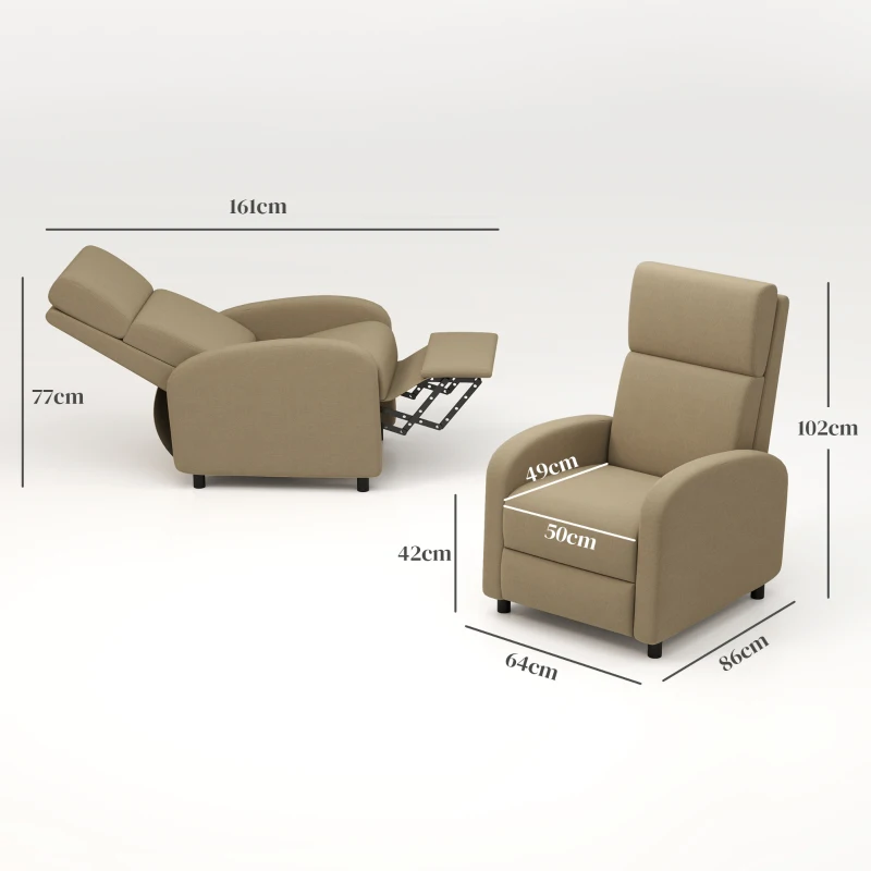 HOMCOM Poltrona Relax Poltrona Reclinável Sala Poltrona de Relaxamento Encosto Ajustável Até 160° Apoio para os Pés Integrado