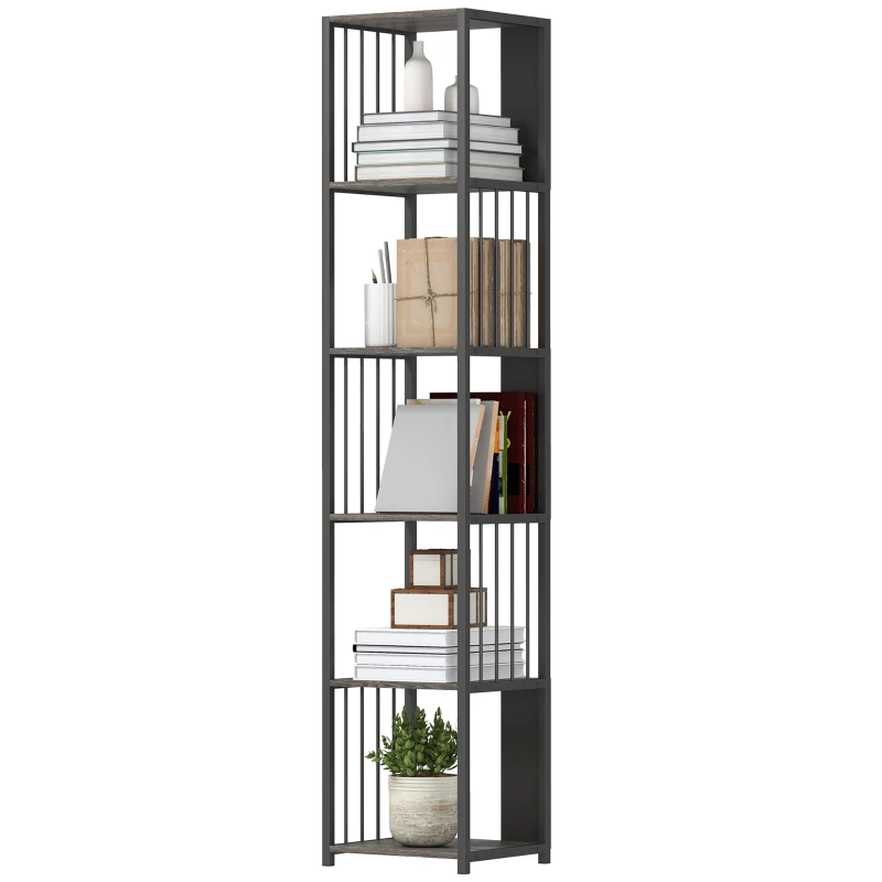 HOMCOM 5-Tier Bookshelf with Steel Frame - Grey