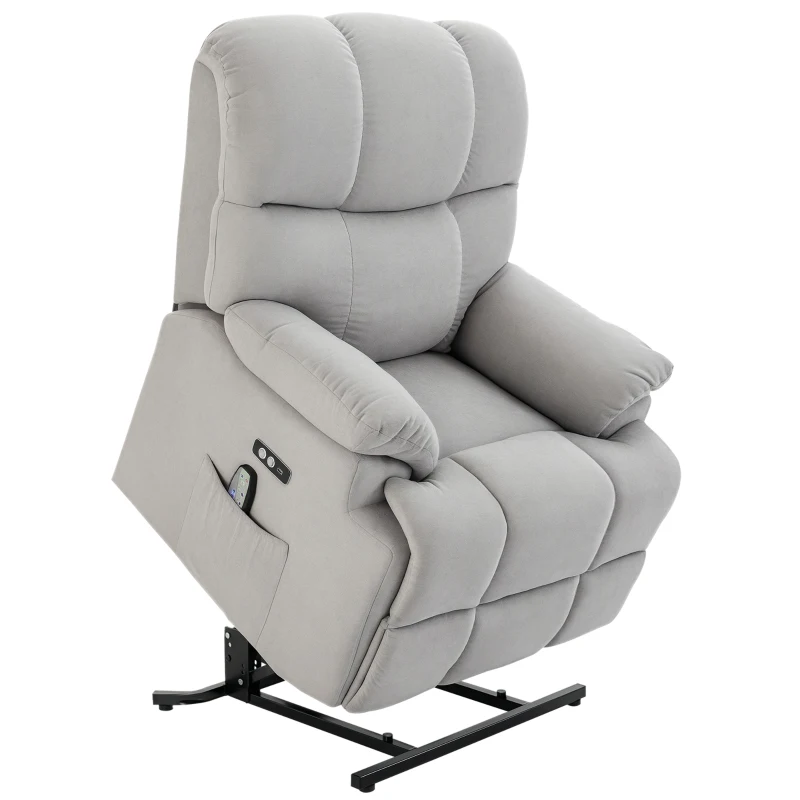 HOMCOM Scaun cu Ajutor pentru Ridicare, Scaun de Masaj, Fotoliu Relaxant cu Port USB, Scaun TV cu Telecomandă, Buzunar Lateral, Scaun TV Inclinabil în Aspect de Catifea, Gri