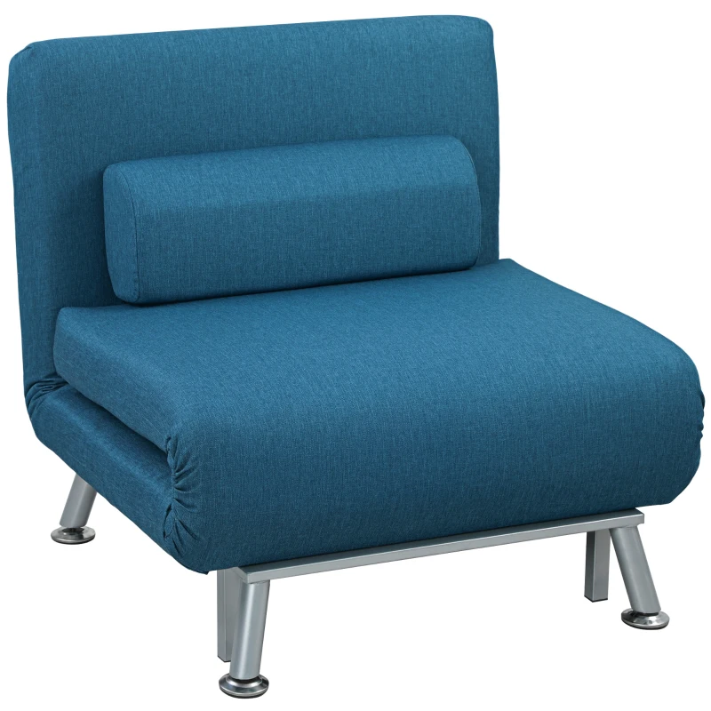HOMCOM Fotoliu pliabil cu funcție de pat, fotoliu de relaxare pliabil cu aspect de in, spătar reglabil, 75 x 70 x 75 cm, Albastru