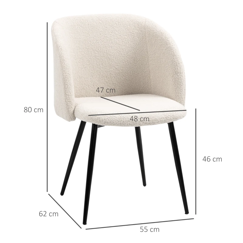 HOMCOM Conjunto de 2 Cadeiras de Sala de Jantar com Encosto em Tecido Pernas em Aço 55x62x80 cm Bege Preto