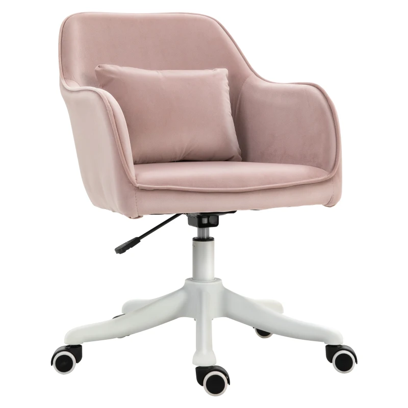 Vinsetto Cadeira de Escritório de Veludo Cadeira Escritório com Massagem Almofada Lombar Altura Ajustável Giratória 360° Rosa