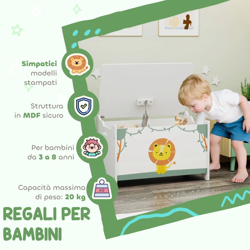 AIYAPLAY Baule Portagiochi con Coperchio per Bambini per Giocattoli e Vestiti, 60x37x39 cm, Verde