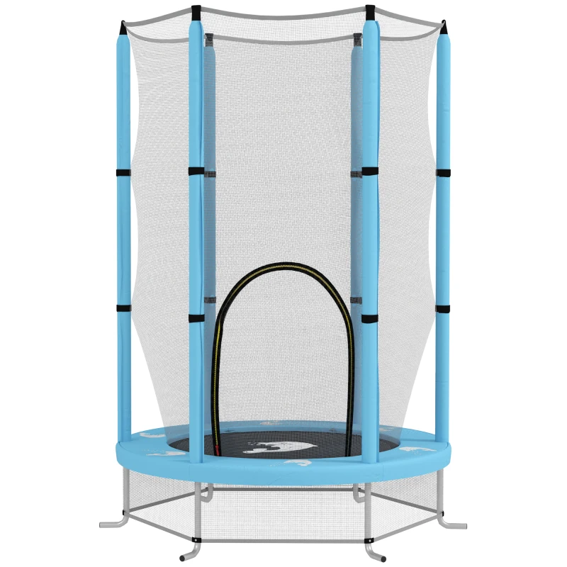AIYAPLAY Trambulină pentru copii cu plasă de siguranță, pentru interior și exterior, 3-6 ani, Albastru deschis