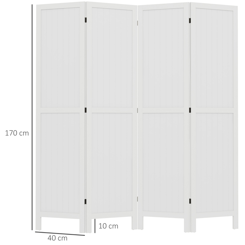 HOMCOM Paravan din lemn, separator de cameră, cloison interieur pliabil cu 4 panouri din lemn 160 x 170 cm alb