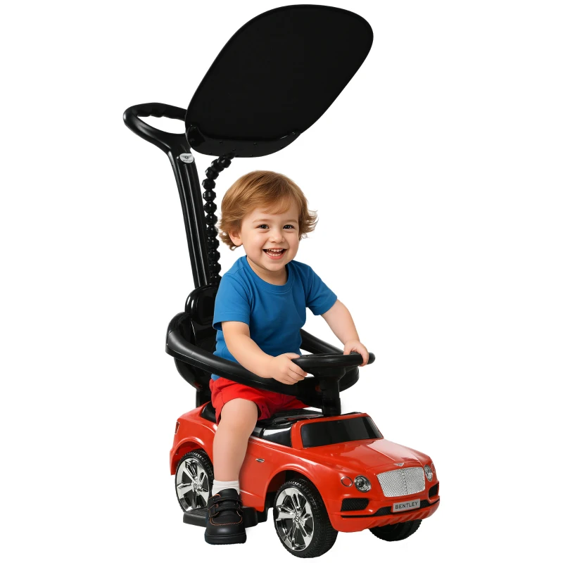 AIYAPLAY 3-in-1 Glijdvoertuig, Afneembare Duwstang, Toeter, Muziek, Opbergruimte, voor 1-3 Jaar, Rood