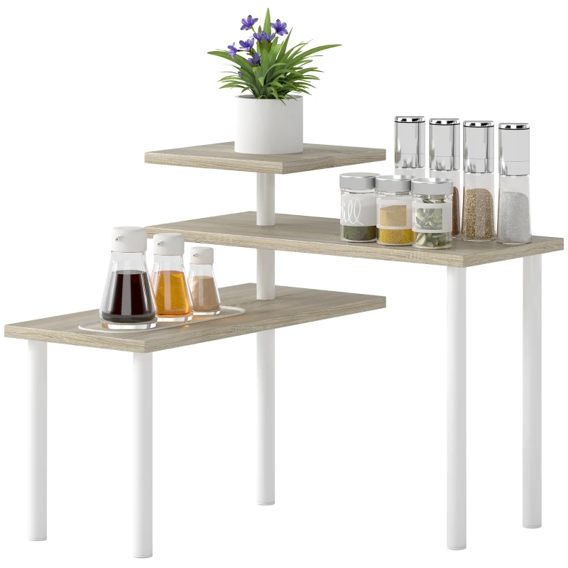 HOMCOM Estante de Cozinha de 3 Níveis Estante de Cozinha com 3 Prateleiras Giratórias Estrutura de Metal e Design em Degraus 40x18x36,5 cm Madeira