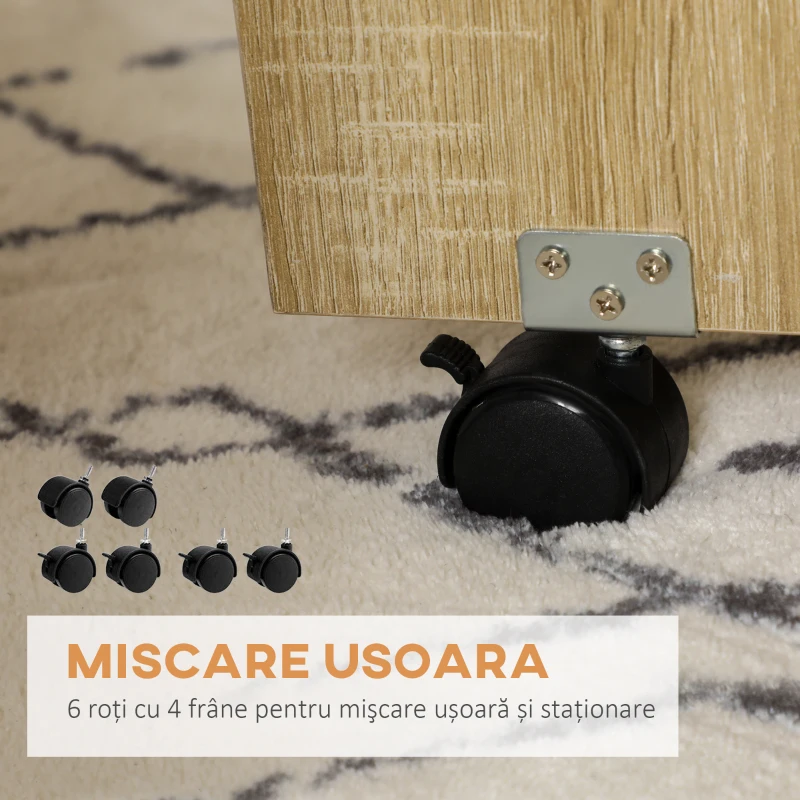 HOMCOM Set Masa Dining pentru 4 Persoane, Masa cu Extensie Plianta cu Rotile si 4 Scaune