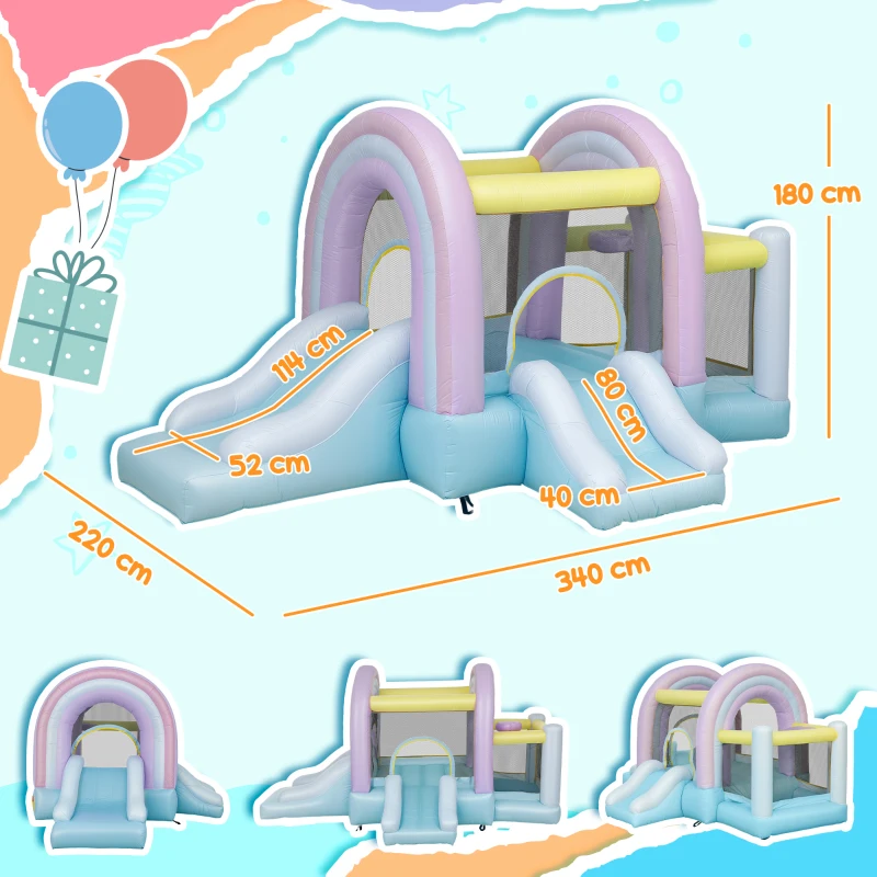 AIYAPLAY Hüpfburg, Piscină cu Bile, 2 Tobogane, Țesătură Oxford, Rezistent la UV, Blower, Colorat
