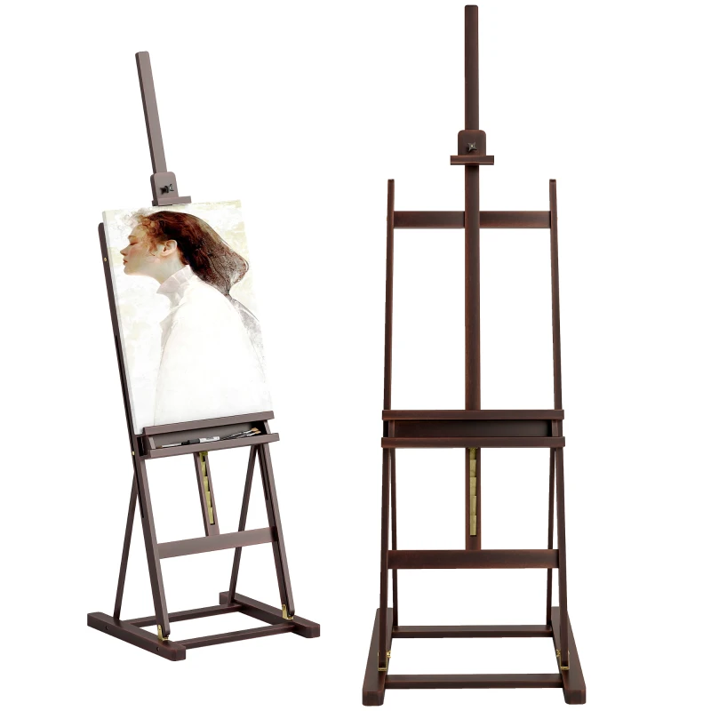 Vinsetto Chevalet en bois hauteur réglable 171-230cm Chevalet Peinture avec rangement inclinaison réglable 80° max. marron