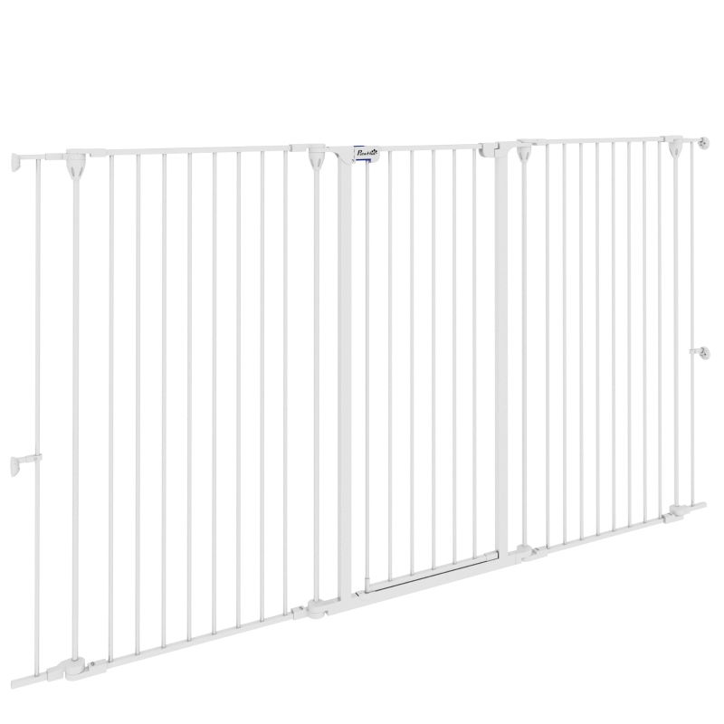 Pawhut Barreira para Cães em Aço com 3 Painéis Dobrável Duplo Bloqueio e Porta Integrada para Porta e Escada Branco