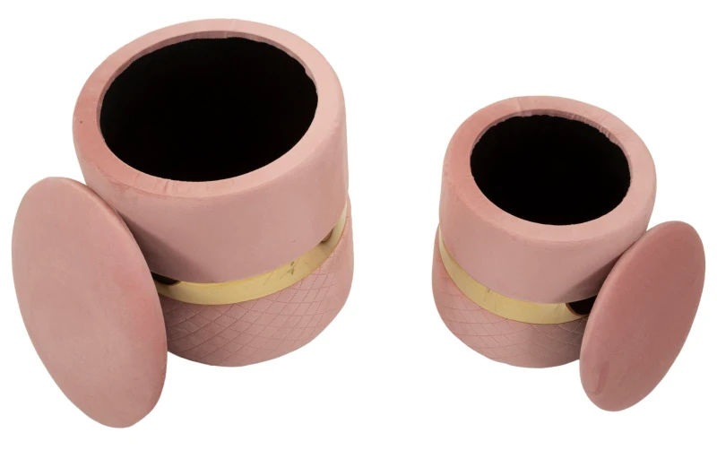 Mauro Ferretti Puf Cu Depozitare Sheffild Roz Set 2 Bucăți Cm Ø 37X42-28X33