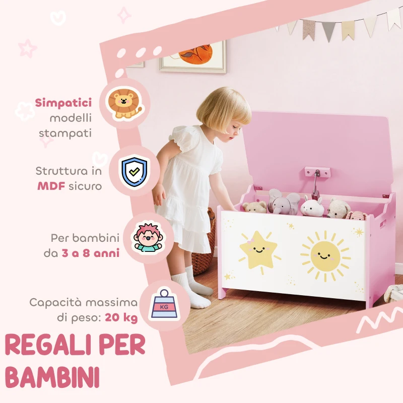AIYAPLAY Baule Portagiochi con Coperchio per Bambini per Giocattoli e Vestiti, 60x37x39 cm, Rosa