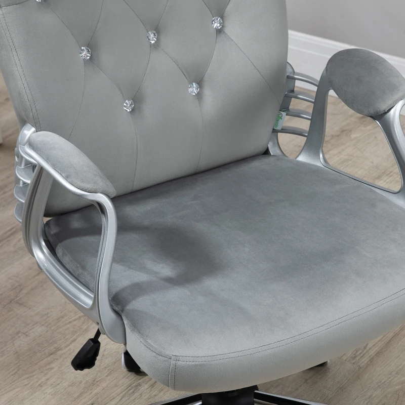 Vinsetto Velvet-Feel Work Chair, with Diamante Back - Grey