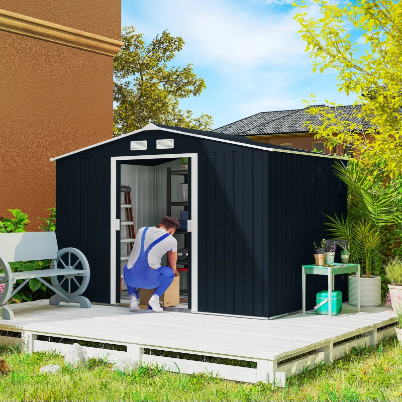 Outsunny tuinhuisje metaal houtskool grijs 277 x 195 x 192 cm(m-2)
