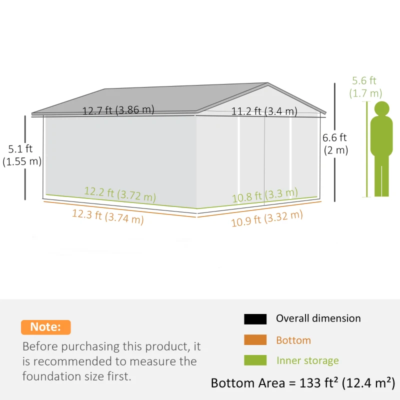 Outsunny Tuinschuur, Weerbestendig Tuinhuis voor Tuingereedschap, met Ventilatieramen, Schuifdeuren, Staal, Lichtgrijs(m-3)