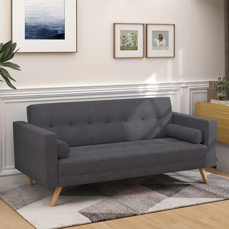 HOMCOM Sofá Cama de 3 Plazas Reclinable Sofá Convertible en Cama con Reposabrazos Tapicería en Tela 187x90x86,5 cm Gris