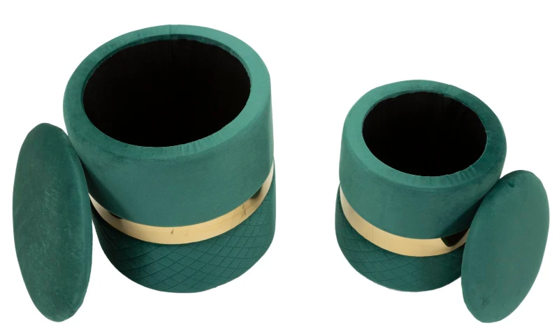 Mauro Ferretti Puf Cu Depozitare Sheffild Verde Set 2 Bucăți Cm Ø 37X42-28X33