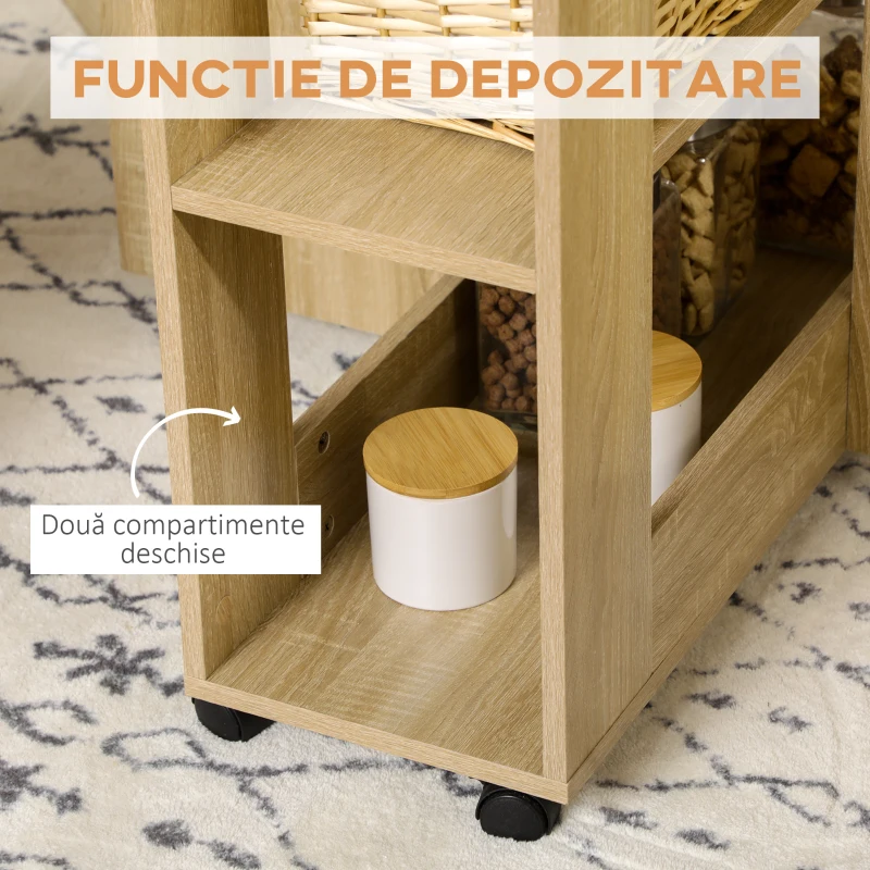 HOMCOM Set Masa Dining pentru 4 Persoane, Masa cu Extensie Plianta cu Rotile si 4 Scaune