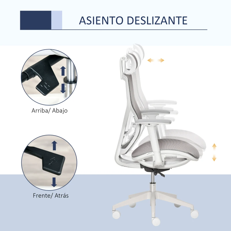 Vinsetto Cadeira de Escritório Giratória com Altura Ajustável Apoio para os Braços Apoio para a Cabeça e Suporte Lombar Reguláveis Encosto Alto 67x65x120-128cm Cinza