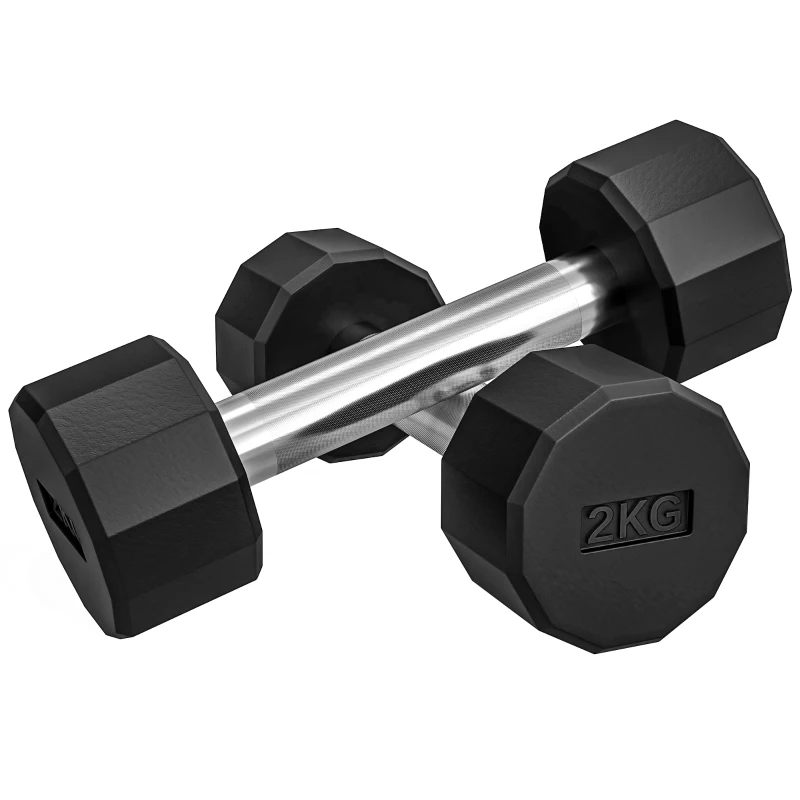 SPORTNOW Set 2 Gantere de 2 kg din Metal și Cauciuc, Set Gantere cu Mâner Antialunecare, 22x7.5x7.5 cm, Negru