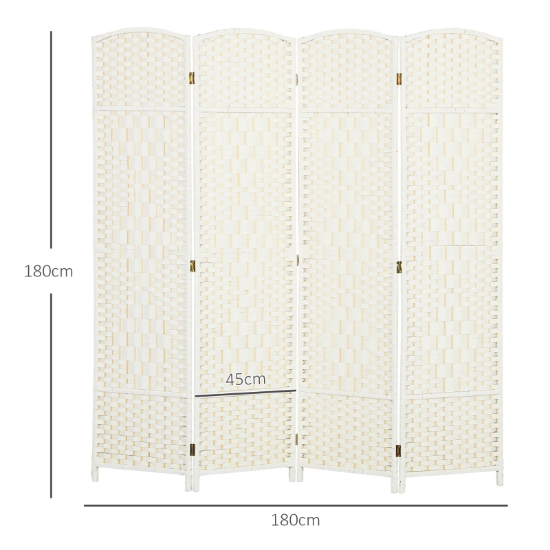 HOMCOM Biombo Interior em Madeira 4 Painéis Divisor de Ambientes Dobrável para Sala Quarto 180x180 cm Branco