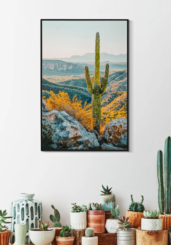 Mauro Ferretti Pictura Pe Panza Lacuita, Cu Rama, Cactus -B- Cm 60X4X88